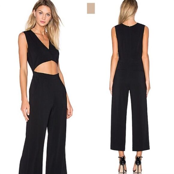 A.L.C. Aurora Black Jumpsuit Wide Leg  Cutout Open Front V Neck Size 6 - Picture 1 of 13